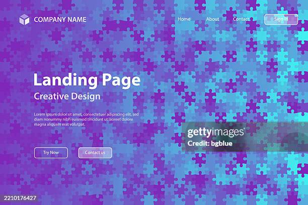landign page template - blue abstract background with jigsaw puzzle - jigsaw vector stock illustrations