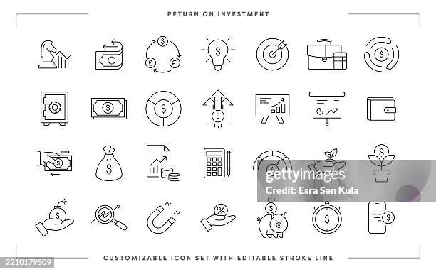 return on investment line icon set with editable stroke - cashflow stock illustrations