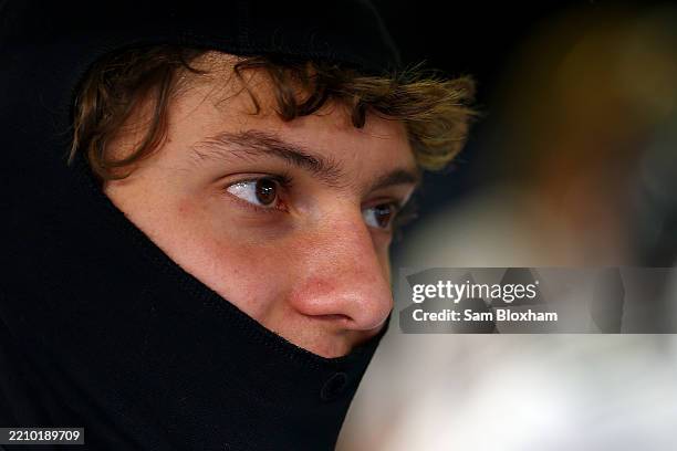 Andrea Kimi Antonelli of Italy and Mercedes AMG Petronas F1 Team looks on in the garage prior to the F1 Grand Prix of Bahrain at Bahrain...