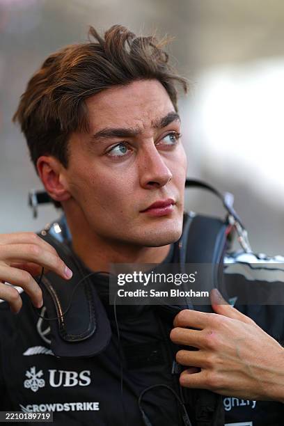 George Russell of Great Britain and Mercedes AMG Petronas F1 Team prepares to drive on the grid prior to the F1 Grand Prix of Bahrain at Bahrain...
