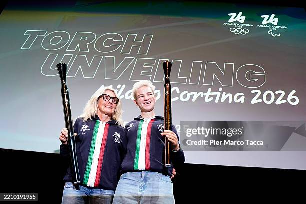 Stefania Belmondo and Bebe Vio pose with the Olympic Winter Games Milano Cortina 2026 Torch during the Olympic Winter Games Milano Cortina 2026 Torch...