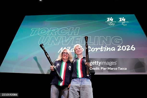 Stefania Belmondo and Bebe Vio pose with the Olympic Winter Games Milano Cortina 2026 Torch during the Olympic Winter Games Milano Cortina 2026 Torch...