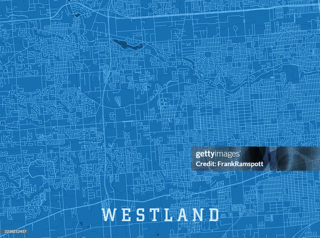 Westland MI City Vector Road Map Blue Horizontal