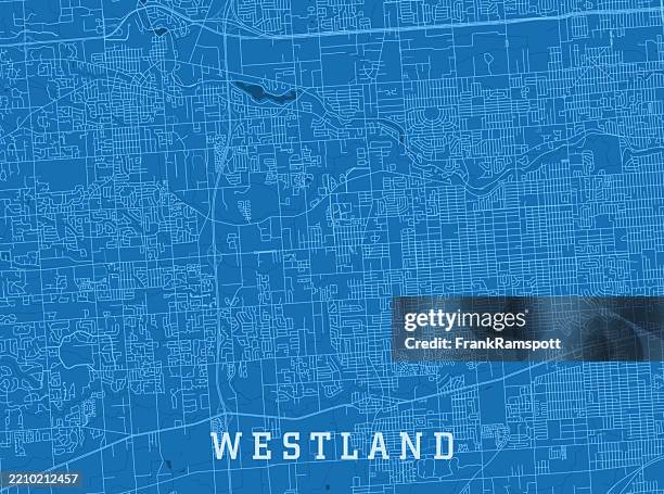 westland mi city vector road map blue horizontal - canton michigan stock illustrations