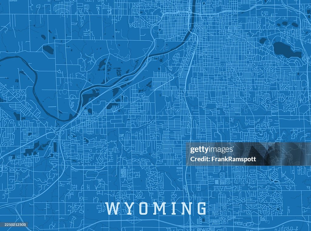 Wyoming MI City Vector Road Map Blue Horizontal