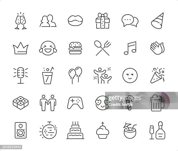 party theme icon set. editable stroke weight. pixel perfect icons. - love quotes stock illustrations