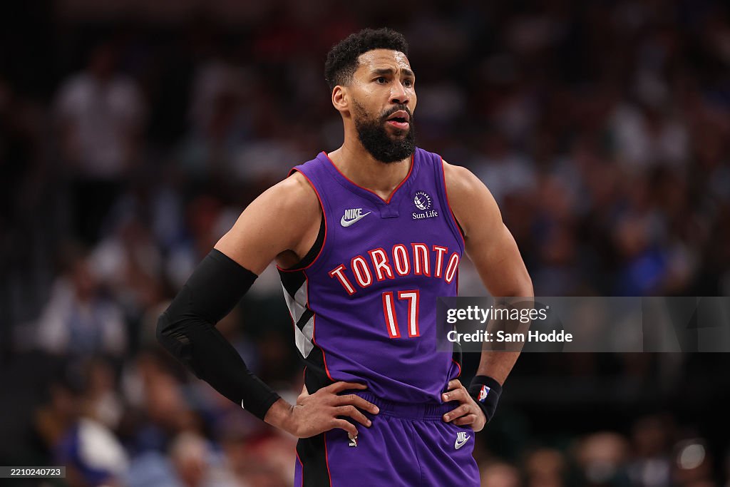 Dallas Raptors Garrett Temple of the Toronto Raptors looks on during the second half ...