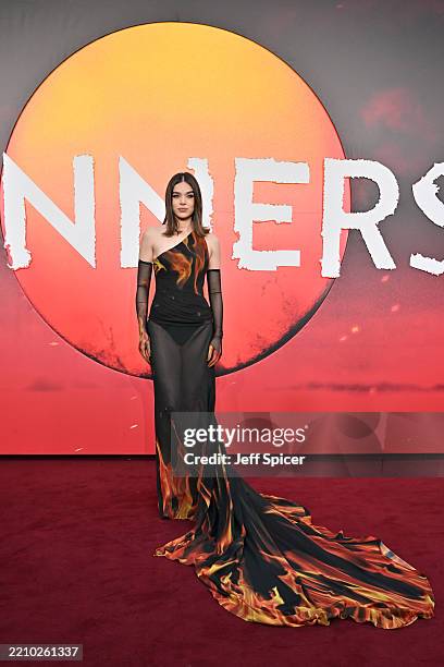 Hailee Steinfeld attends the European premiere of "Sinners" at Cineworld Leicester Square on April 14, 2025 in London, England.