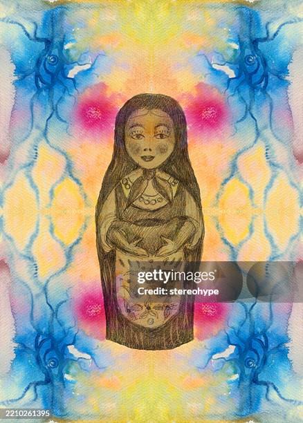 magnetic matrioshka - static electricity woman stock illustrations