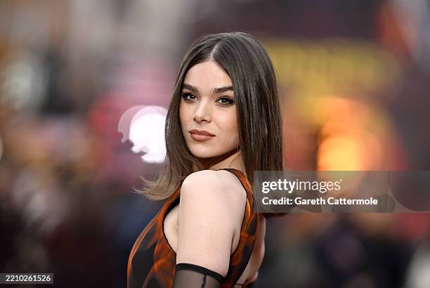 Hailee Steinfeld attends the "Sinners" European Premiere at the Cineworld Leicester Square on April 14, 2025 in London, England.
