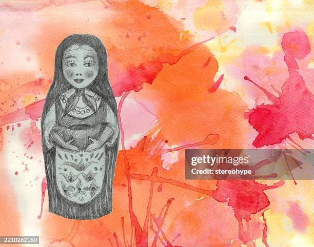 red splat stacking doll - nesting doll stock illustrations