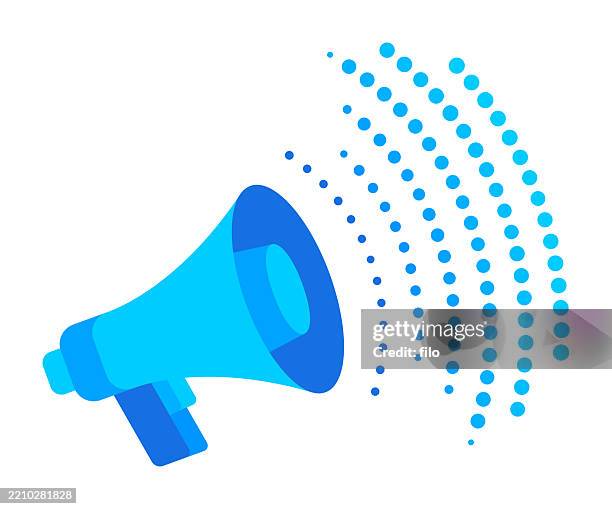 bildbanksillustrationer, clip art samt tecknat material och ikoner med megaphone announcement message blue sound waves design element - skrika