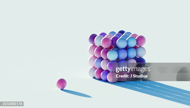 incomplete perfection: gradient sphere cube with one missing element set apart - onafhankelijkheid begrip stockfoto's en -beelden