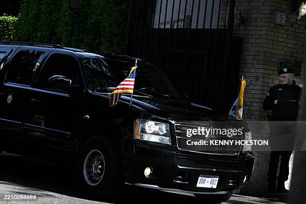 The motorcade of U.S. Vice President JD Vance departs his Vice-Presidential quarters en route to the Vatican for meetings with Cardinal Pietro...