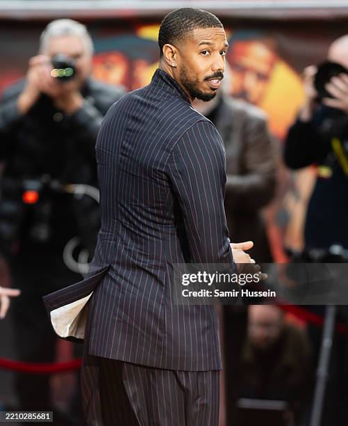 Michael B Jordan attends the "Sinners" European Premiere at the Cineworld Leicester Square on April 14, 2025 in London, England.