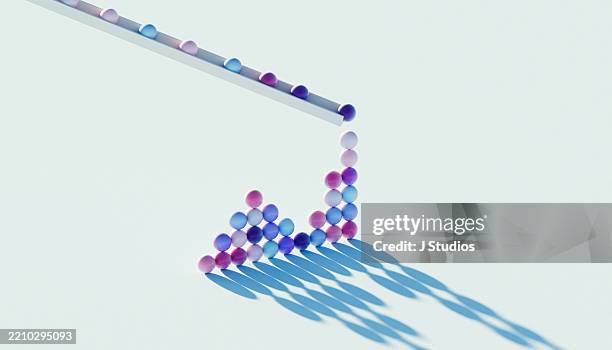 dynamic progress visualization - gradient spheres forming growth chart with interactive slider - return on investment stock pictures, royalty-free photos & images