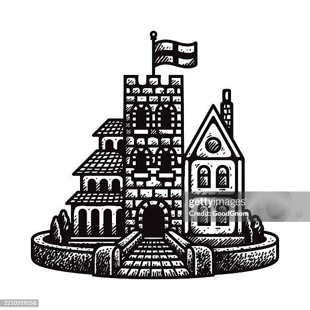old english castle - tshirt texture stock illustrations
