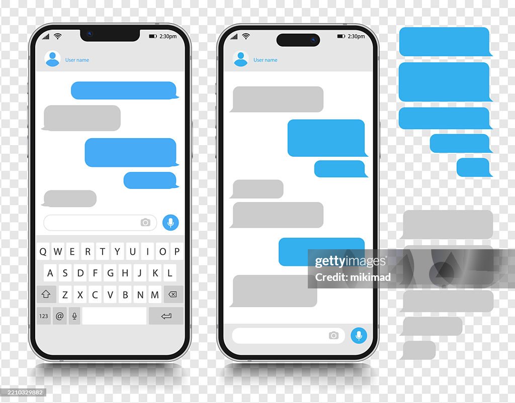 Text Messaging. Smartphone, Mobile Phone Template realistic vector illustration. Speech Bubble. Discussion