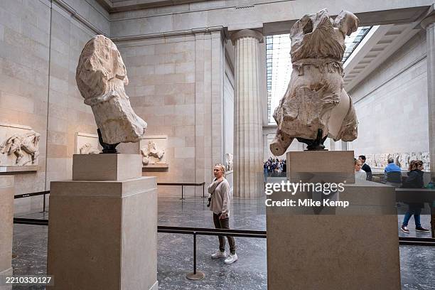 Parthenon sculptures of Ancient Greece, fragments which are collectively known as the Parthenon Marbles aka Elgin Marbles at the British Museum on...