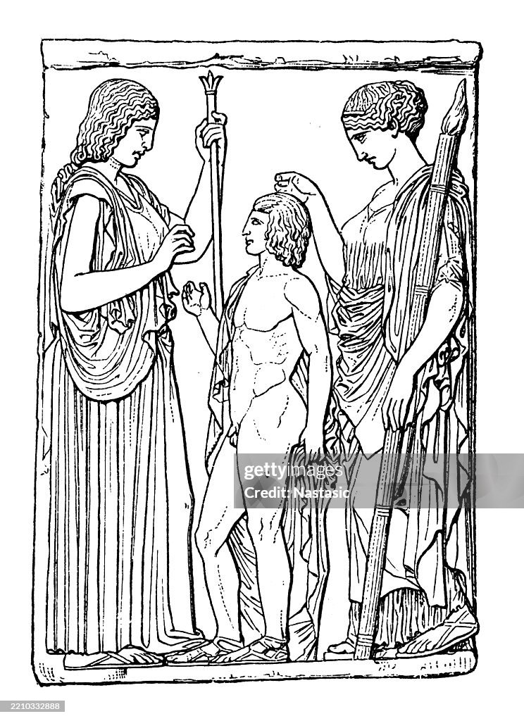 Demeter and Persephone, consecrating the young Triptolemus