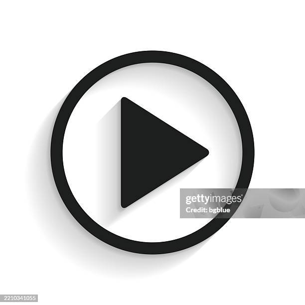 right button. icon with long shadow on white background - white play button stock illustrations
