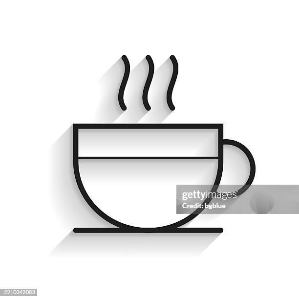hot drink. line icon with long shadow on white background - drinking coffee stock illustrations