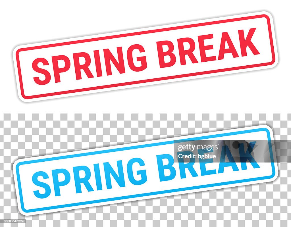 Spring Break Red And Blue Labels On Blank Background High-Res Vector ...
