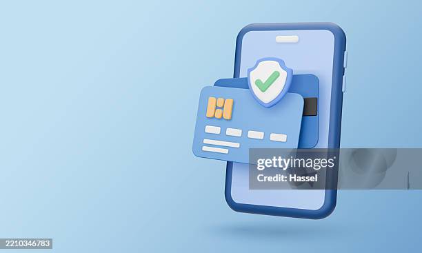 illustrazioni stock, clip art, cartoni animati e icone di tendenza di illustrazione vettoriale 3d del pagamento mobile sicuro - pagamento senza contatto