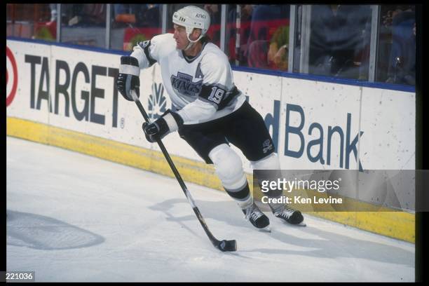 Defenseman Larry Robinson of the Los Angeles Kings moves down the ice during a game against the Winnipeg Jets at Winnipeg Arena in Winnipeg, Manitoba.