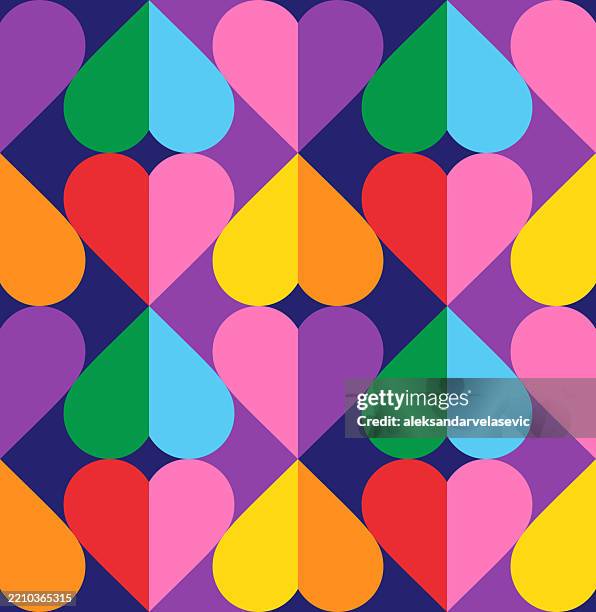 pride seamless background with geometric hearts - pride month stock illustrations