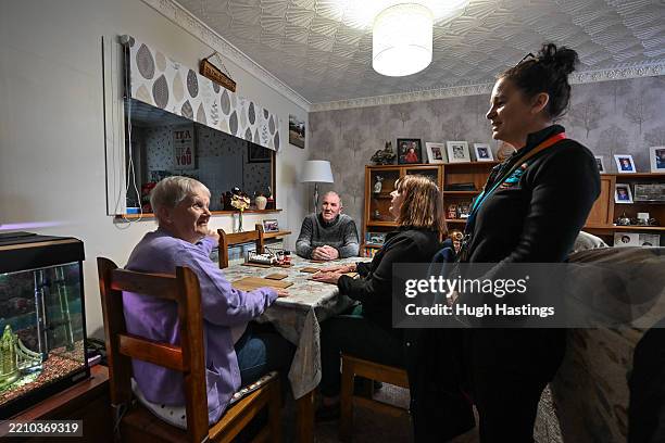 Community Health and Wellbeing Workers Joy Amner and Trudie Dove give advice and support to Bodmin residents Pamela and David Johnston in their home,...