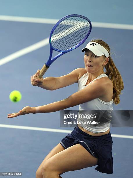 Allegra Korpanec Davis in action during her match against Edie Griffiths during The Lexus Junior National Tennis Championships at National Tennis...