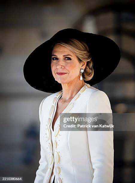 Queen Maxima of The Netherlands during an official welcome ceremony on the Dam Square at the Royal Palace for Sultan Haitham bin Tarik with at the...