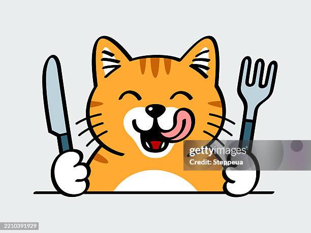 cat ready to eat - hungry stock illustrations