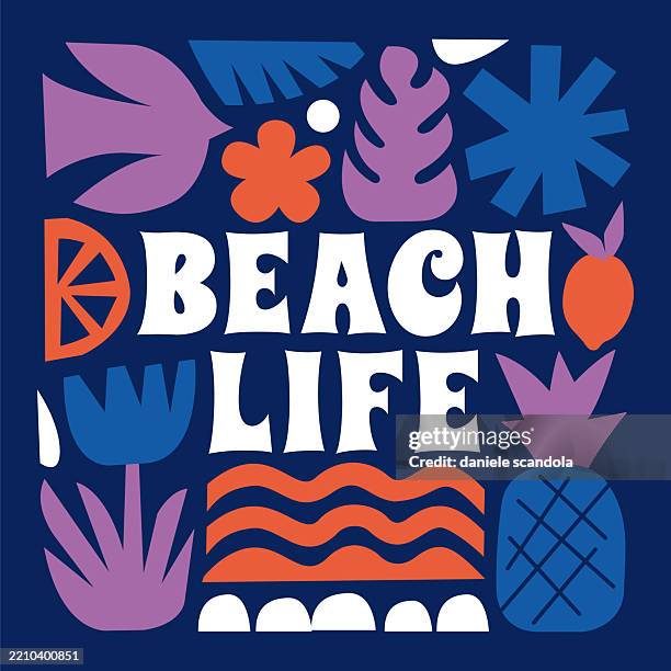 sommer strand grußkarte. - tropische blume stock-grafiken, -clipart, -cartoons und -symbole