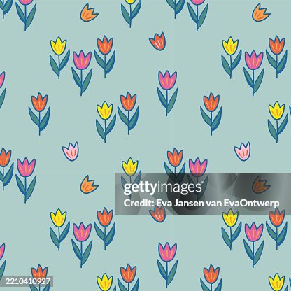 Pattern easter tulips green Pattern easter tulips green