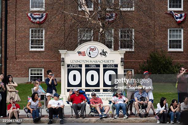 Countdown Calendar to the Battle of Lexington is seen counted down to zero during a parade for the 250th anniversary of the Battle of Lexington and...