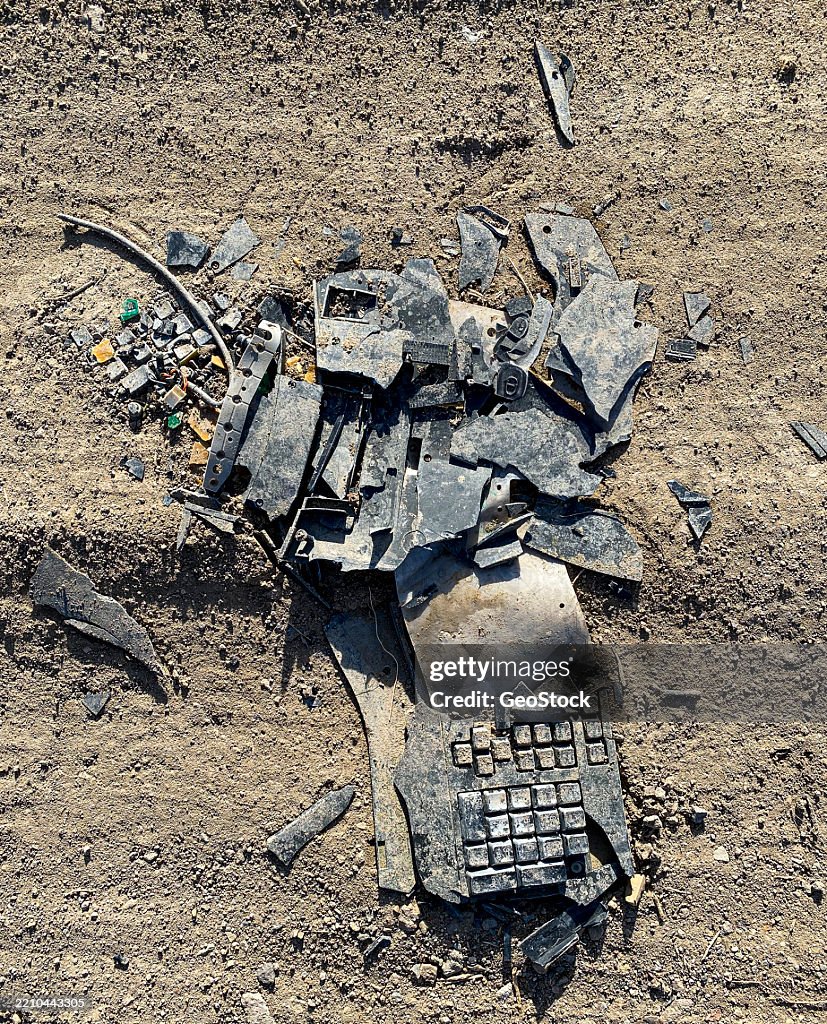 Remains of a demolished computer keyboard