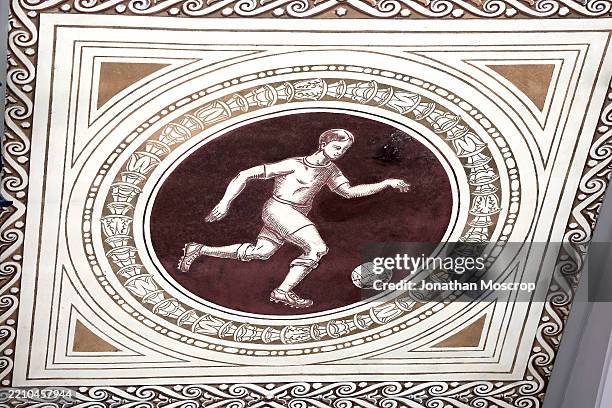Details of remaining artwork from the original Stadio Atleti D'Azzurri D'Italia prior to the Serie A match between Atalanta BC and Bologna FC at...