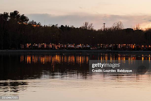 sunset at the casa de campo lake in madrid - casa spain stock pictures, royalty-free photos & images