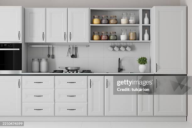 classic scandinavian kitchen with timeless design - armário imagens e fotografias de stock