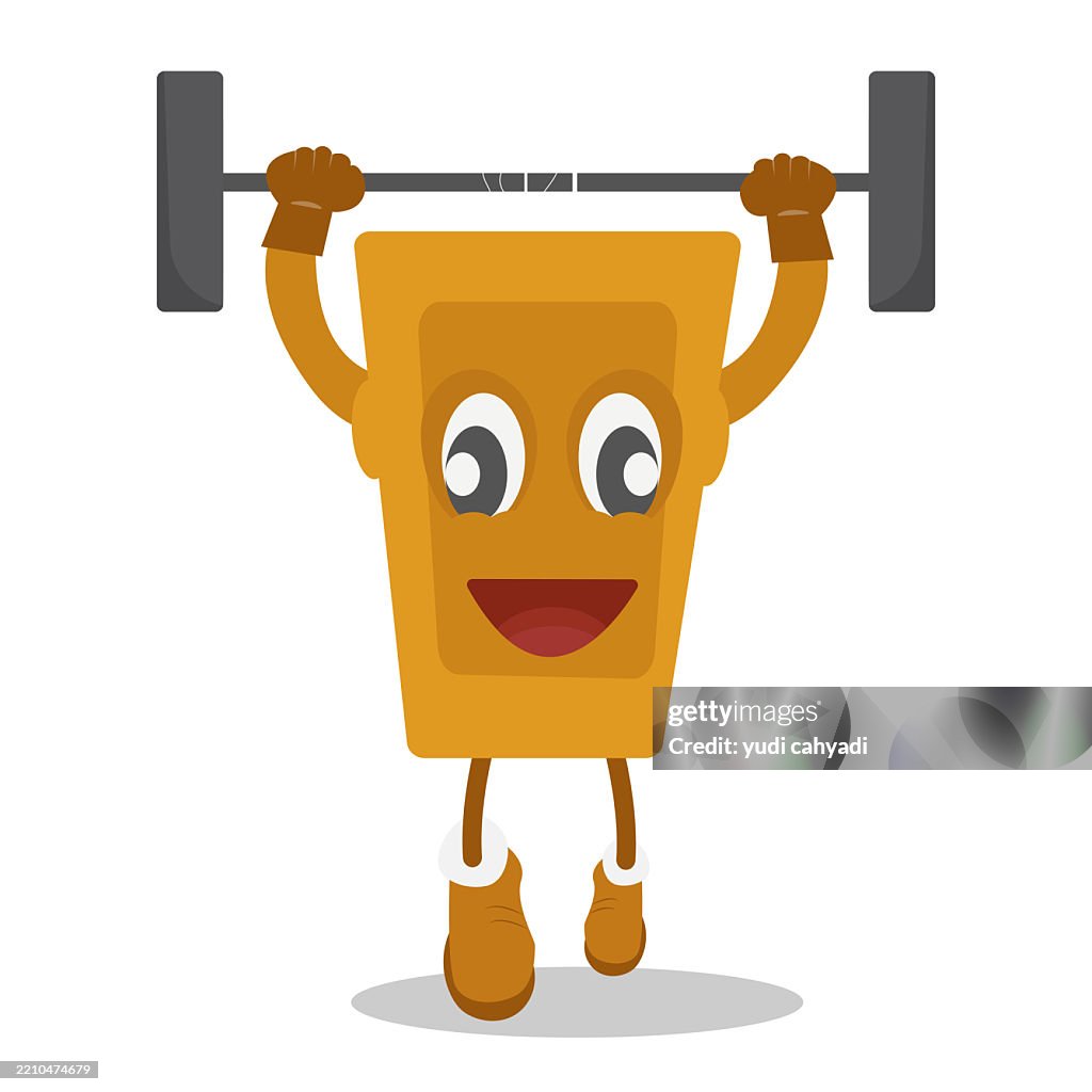 Illustration Of Quirky Cartoon Coffee Cup Character Lifting Dumbbell