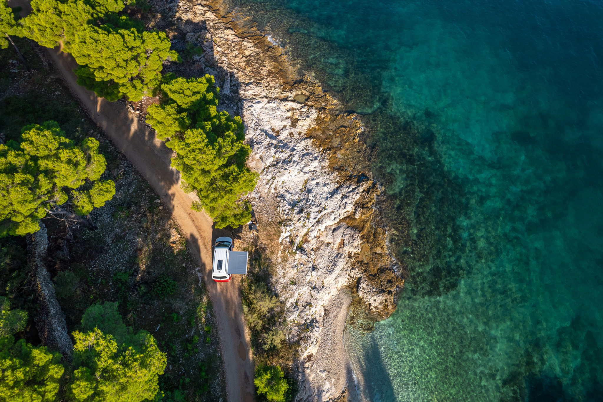 Remote Camping Adventure Near Turquoise Waters Of Adriatic Coastline Remote Camping Adventure Near Turquoise Waters Of Adriatic Coastline