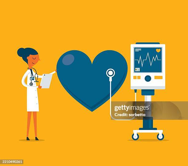 ilustraciones, imágenes clip art, dibujos animados e iconos de stock de medición de la frecuencia cardíaca - doctora - urgencias-hospital