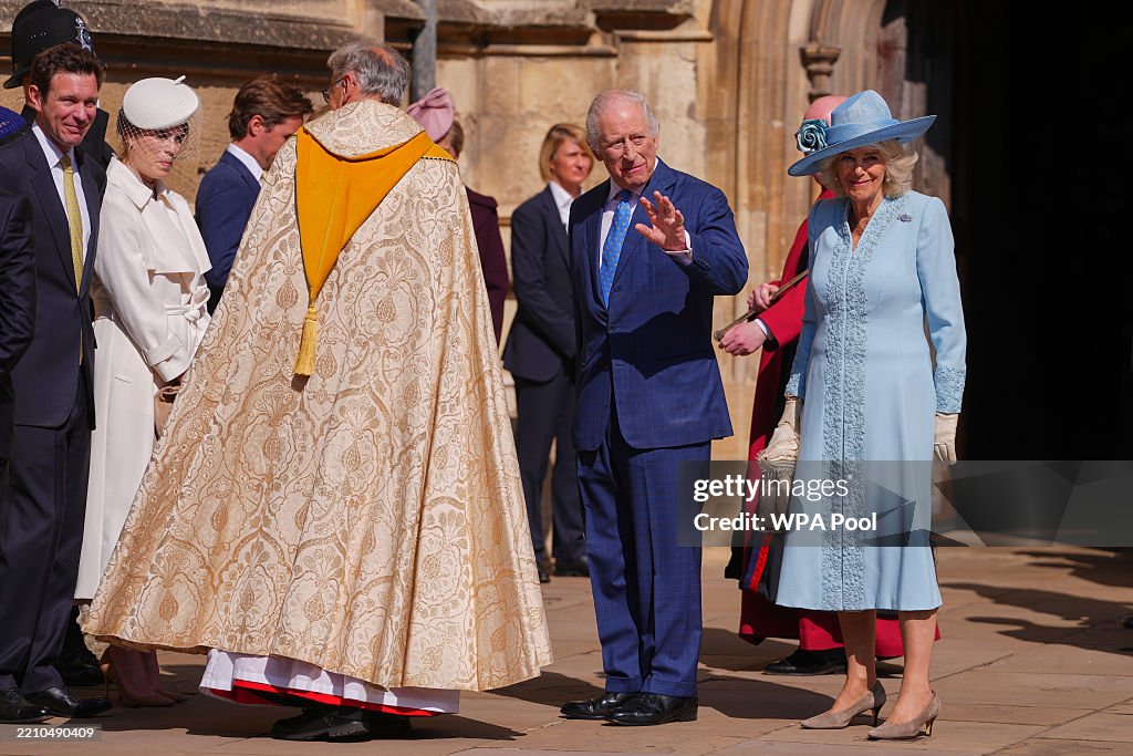 King Charles III And Queen Camilla Attend The 2025 Easter Service At St George's Chapel