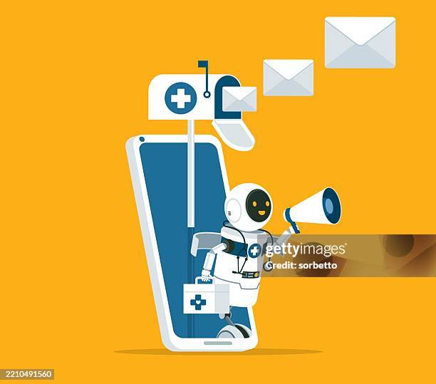 robot doctor - email - checking mailbox stock illustrations