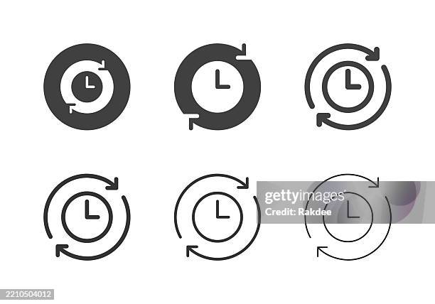 clock with arrow circle icons - multi series - time lapse clock stock illustrations