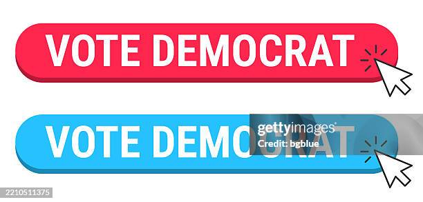vote democrat - red and blue buttons with cursor on white background - vote button stock illustrations