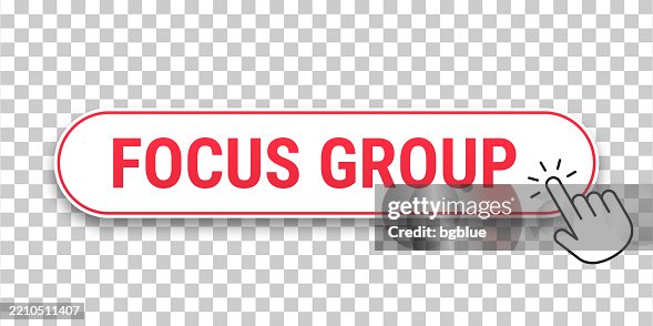 Focus Group - 3D click web button with hand cursor on blank background Focus Group - 3D click web button with hand cursor on blank background
