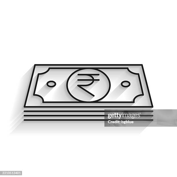 indian rupee banknotes. line icon with long shadow on white background - indian rupee note stock illustrations